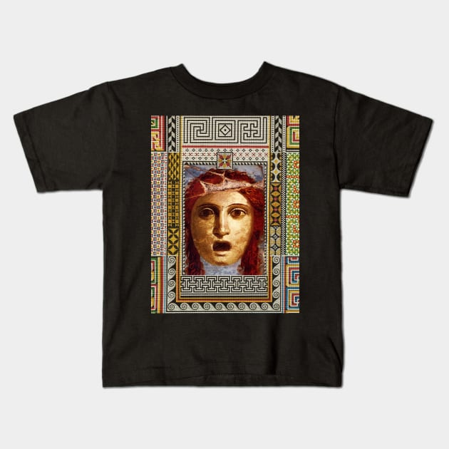 THEATER MASK,ANTIQUE ROMAN PAINTING WITH POMPEII MOSAICS PATCHWORK Kids T-Shirt by BulganLumini